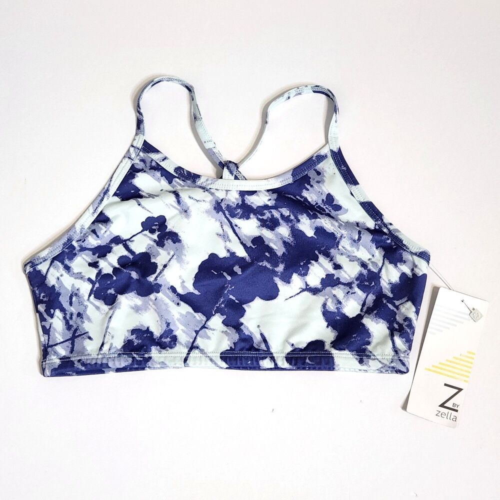 Z by Zella Performance Navy Floral Sports Bra Girls XL 14/16 Yoga Athleticwear